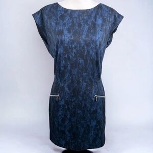 Michael Michael Kors Blue and Black Short Sleeve Zip Pocket Sheath Dress Sz 8